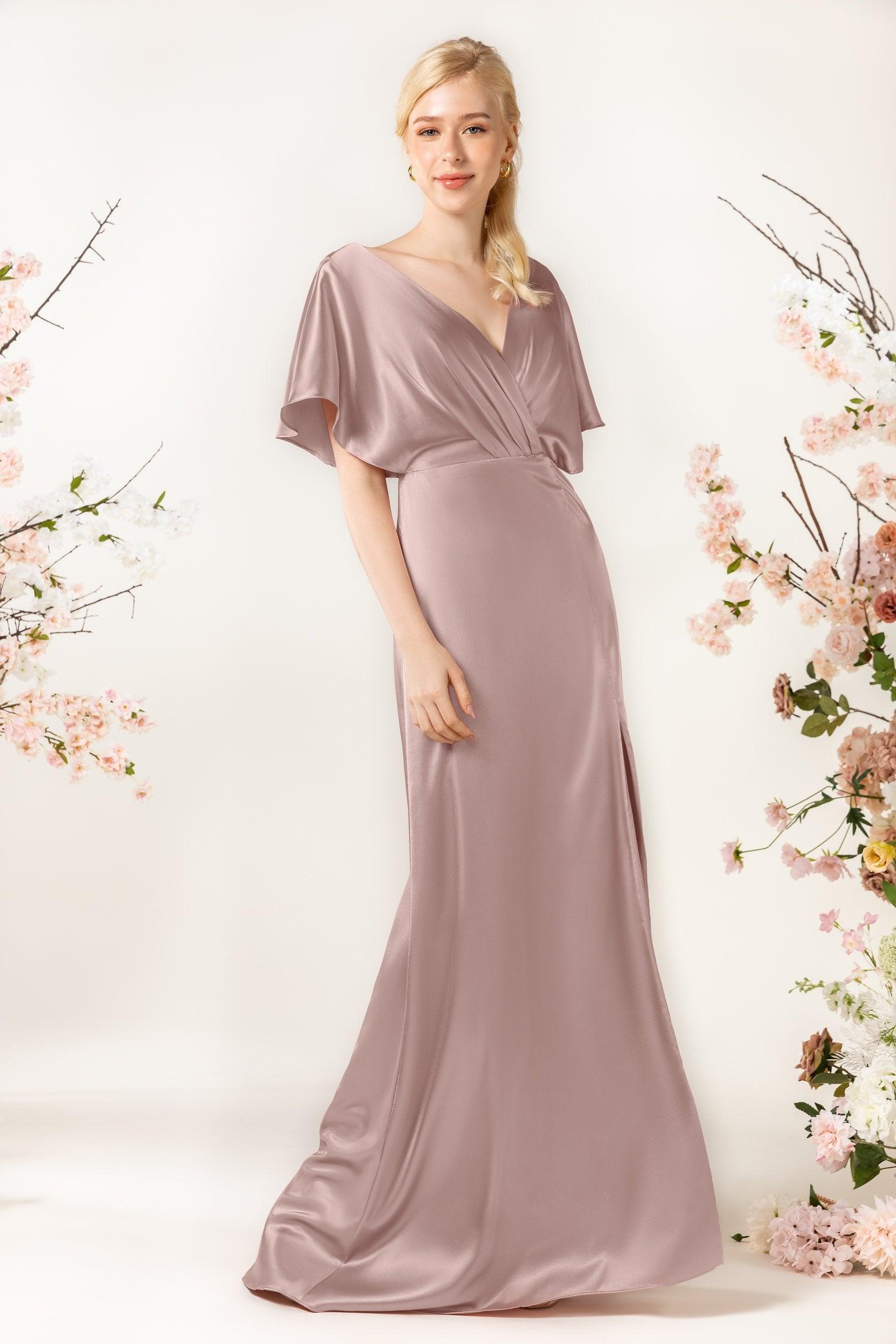 Sheath Sweep Luxe Satin Bridesmaid Dress Formal Dresses CB0505PS - COCOMELODY