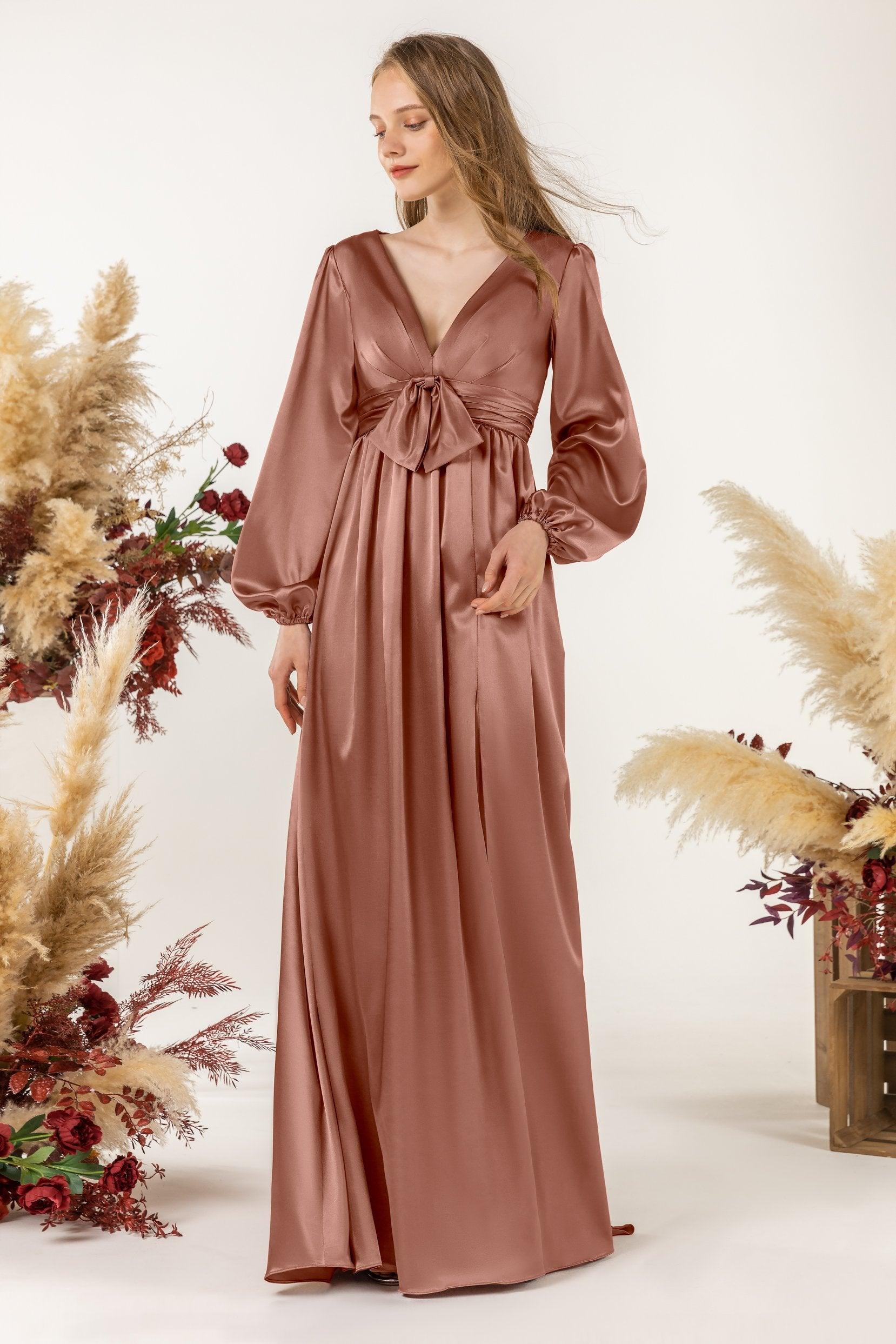A-Line Sweep Luxe Satin Bridesmaid Dress Formal Dresses CB0508 - COCOMELODY