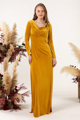 Sheath-Column Floor Length Velvet Bridesmaid Dress CB0517 - COCOMELODY