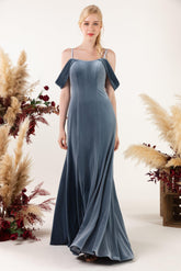 Trumpet Sweep-Brush Train Velvet Bridesmaid Dress Formal Dresses CB0531 - COCOMELODY