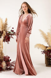 Sheath-Column Floor Length Velvet Bridesmaid Dress Formal Dresses CB0535 - COCOMELODY