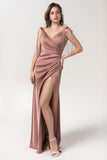 Sheath Floor Length Luxe Satin Bridesmaid Dress CB0585CR - COCOMELODY