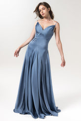 A-Line Floor Length Luxe Satin Bridesmaid Dress Formal Dresses CB0591 - COCOMELODY