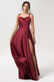 A-Line Sweep-Brush Train Luxe Satin Bridesmaid Dress CB0620CR - COCOMELODY
