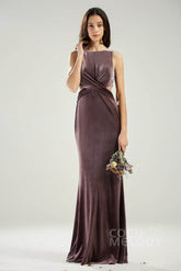 Sheath-Column Floor Length Velvet Bridesmaid Dress CB0624 - COCOMELODY