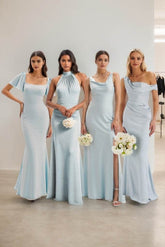 Sheath-Column Maxi Luxe Satin Bridesmaid Dress CB0816 - COCOMELODY