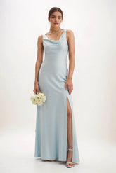 Sheath-Column Maxi Luxe Satin Bridesmaid Dress CB0816 - COCOMELODY