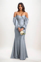 Trumpet-Mermaid Maxi Luxe Satin Bridesmaid Dress CB0817 - COCOMELODY