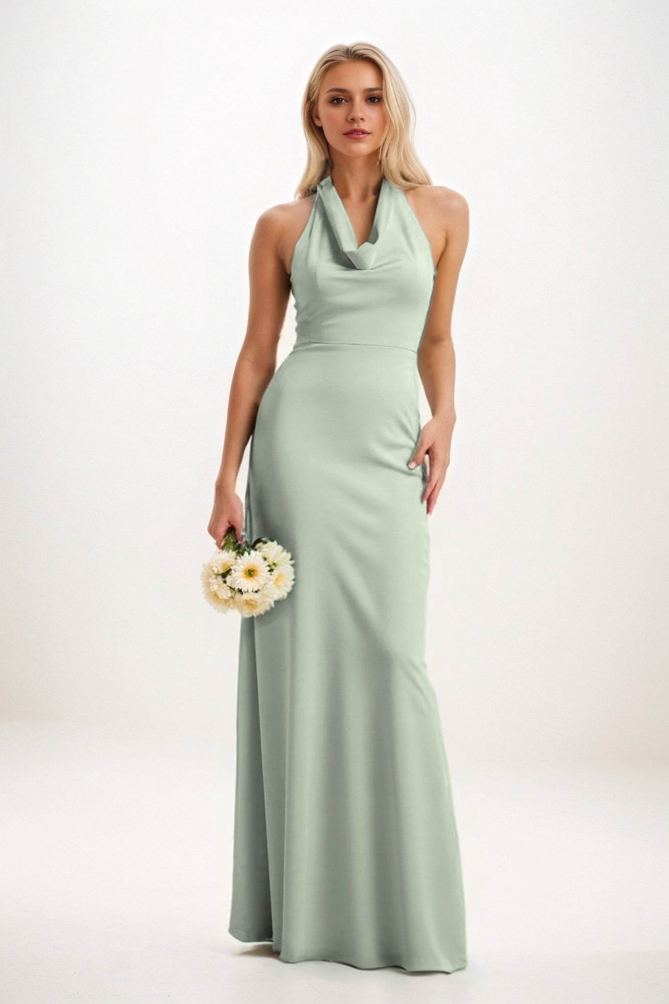 Sheath-Column Maxi Elastic Cloth Bridesmaid Dress CB0819 - COCOMELODY