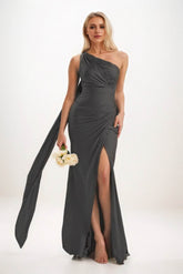 Sheath-Column Sweep-Brush Train Luxe Satin Bridesmaid Dress CB0833 - COCOMELODY