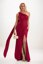 Sheath-Column Sweep-Brush Train Luxe Satin Bridesmaid Dress CB0833 - COCOMELODY