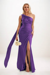 Sheath-Column Sweep-Brush Train Luxe Satin Bridesmaid Dress CB0833 - COCOMELODY