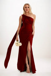 Sheath-Column Sweep-Brush Train Luxe Satin Bridesmaid Dress CB0833 - COCOMELODY
