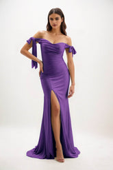 Sheath Sweep-Brush Train Luxe Satin Bridesmaid Dress CB0834 - COCOMELODY