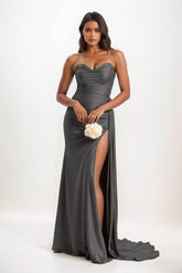 Sheath-Column Court Train Luxe Satin Bridesmaid Dress CB0835 - COCOMELODY