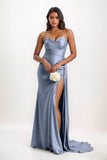 Sheath-Column Court Train Luxe Satin Bridesmaid Dress CB0835 - COCOMELODY