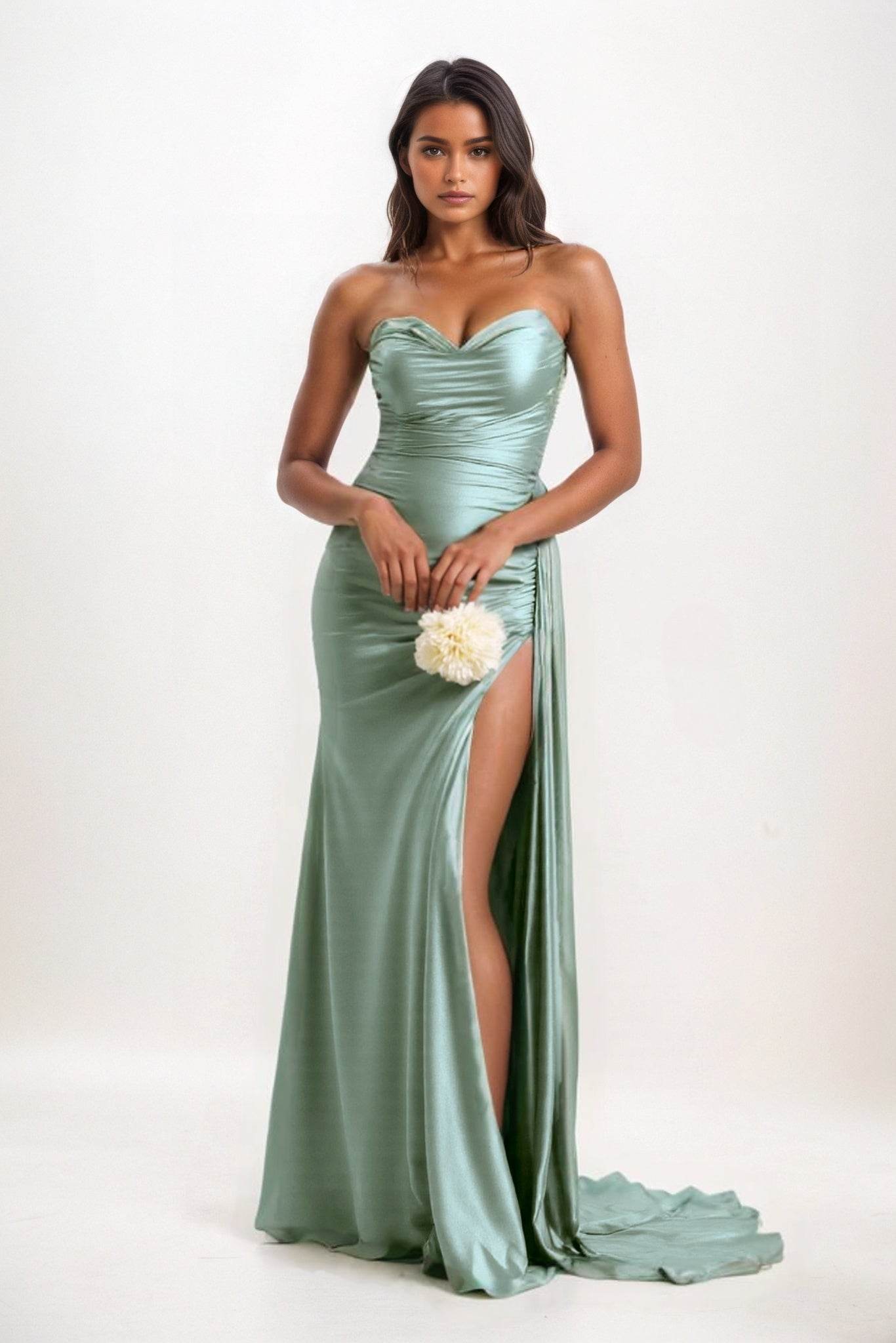 Sheath-Column Court Train Luxe Satin Bridesmaid Dress CB0835 - COCOMELODY