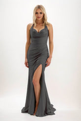 Sheath-Column Court Train Luxe Satin Bridesmaid Dress CB0836 - COCOMELODY
