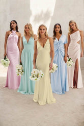 Sheath-Column Maxi Luxe Satin Bridesmaid Dress CB0842 - COCOMELODY
