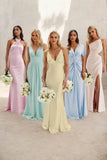 Sheath-Column Maxi Luxe Satin Bridesmaid Dress CB0842 - COCOMELODY