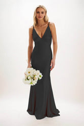 Sheath-Column Maxi Luxe Satin Bridesmaid Dress CB0839 - COCOMELODY