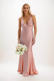 Sheath-Column Maxi Luxe Satin Bridesmaid Dress CB0839 - COCOMELODY