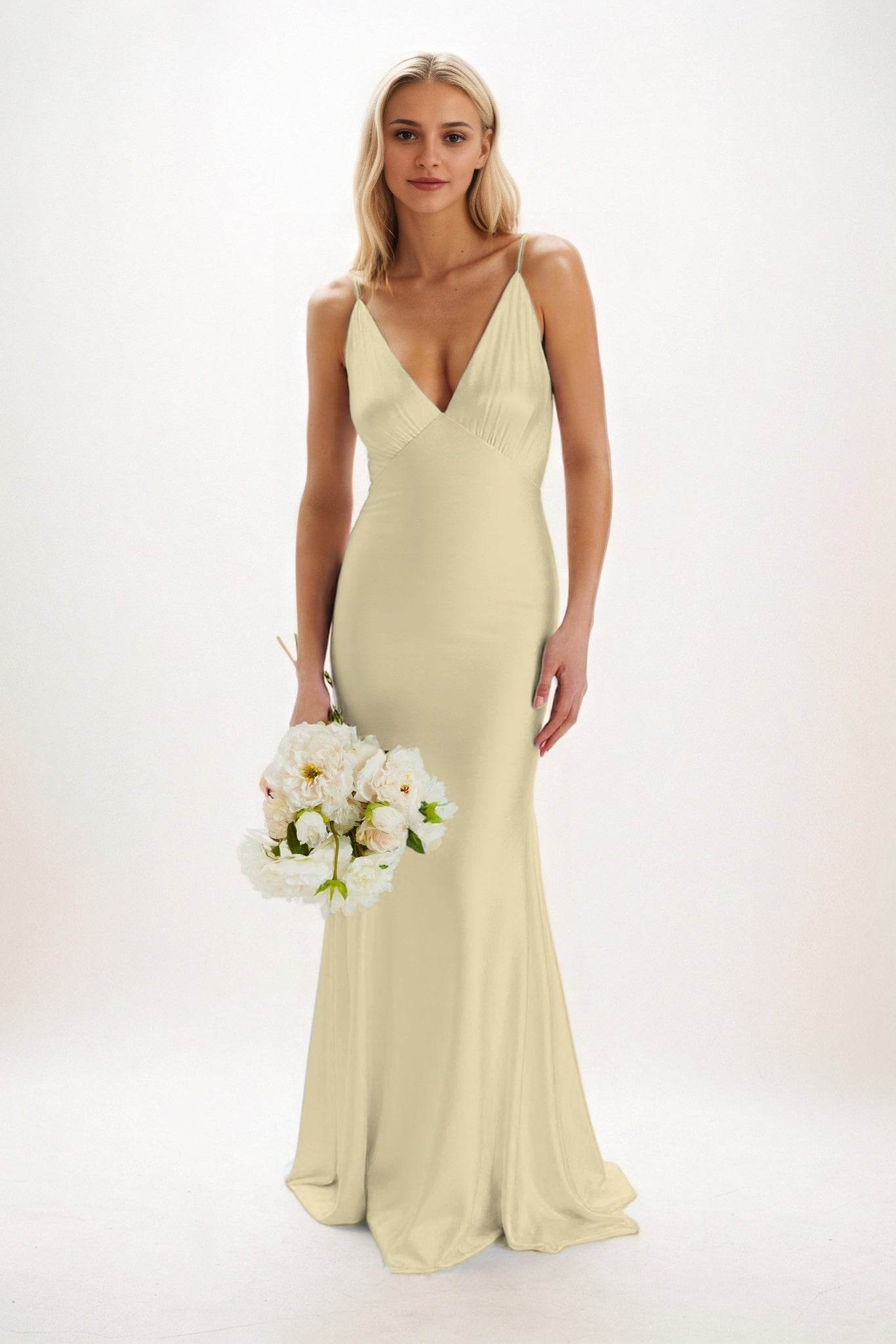 Sheath-Column Maxi Luxe Satin Bridesmaid Dress CB0839 - COCOMELODY
