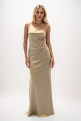 Sheath-Column Maxi Luxe Satin Bridesmaid Dress CB0843 - COCOMELODY