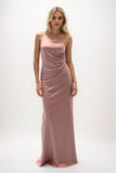 Sheath-Column Maxi Luxe Satin Bridesmaid Dress CB0843 - COCOMELODY