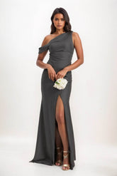 Sheath-Column Maxi Luxe Satin Bridesmaid Dress CB0845 - COCOMELODY