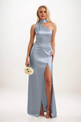 Sheath-Column Maxi Luxe Satin Bridesmaid Dress CB0851 - COCOMELODY