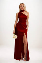 Sheath-Column Maxi Luxe Satin Bridesmaid Dress CB0851 - COCOMELODY