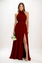 A-Line Maxi Luxe Satin Bridesmaid Dress CB0852 - COCOMELODY