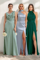 A-Line Maxi Luxe Satin Bridesmaid Dress CB0853 - COCOMELODY