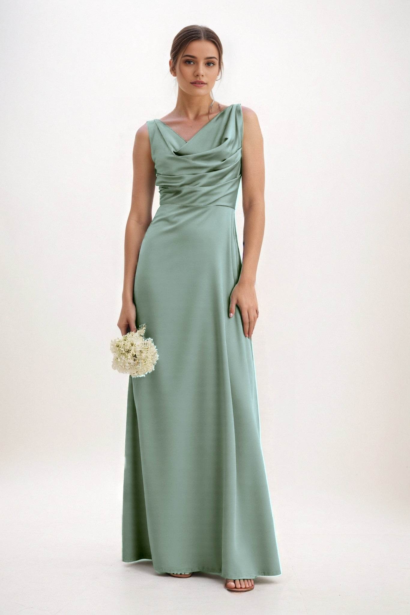 A-Line Maxi Luxe Satin Bridesmaid Dress CB0853 - COCOMELODY