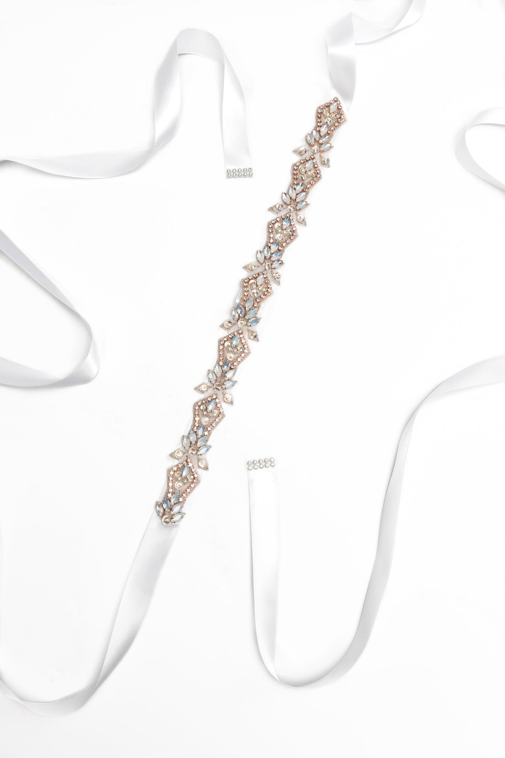 Ribbons Wedding Sash with Rhinestone CC0066 - COCOMELODY