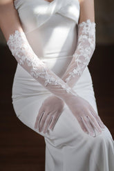 Fingertips Opera Length Tulle Wedding Gloves CD0106 - COCOMELODY