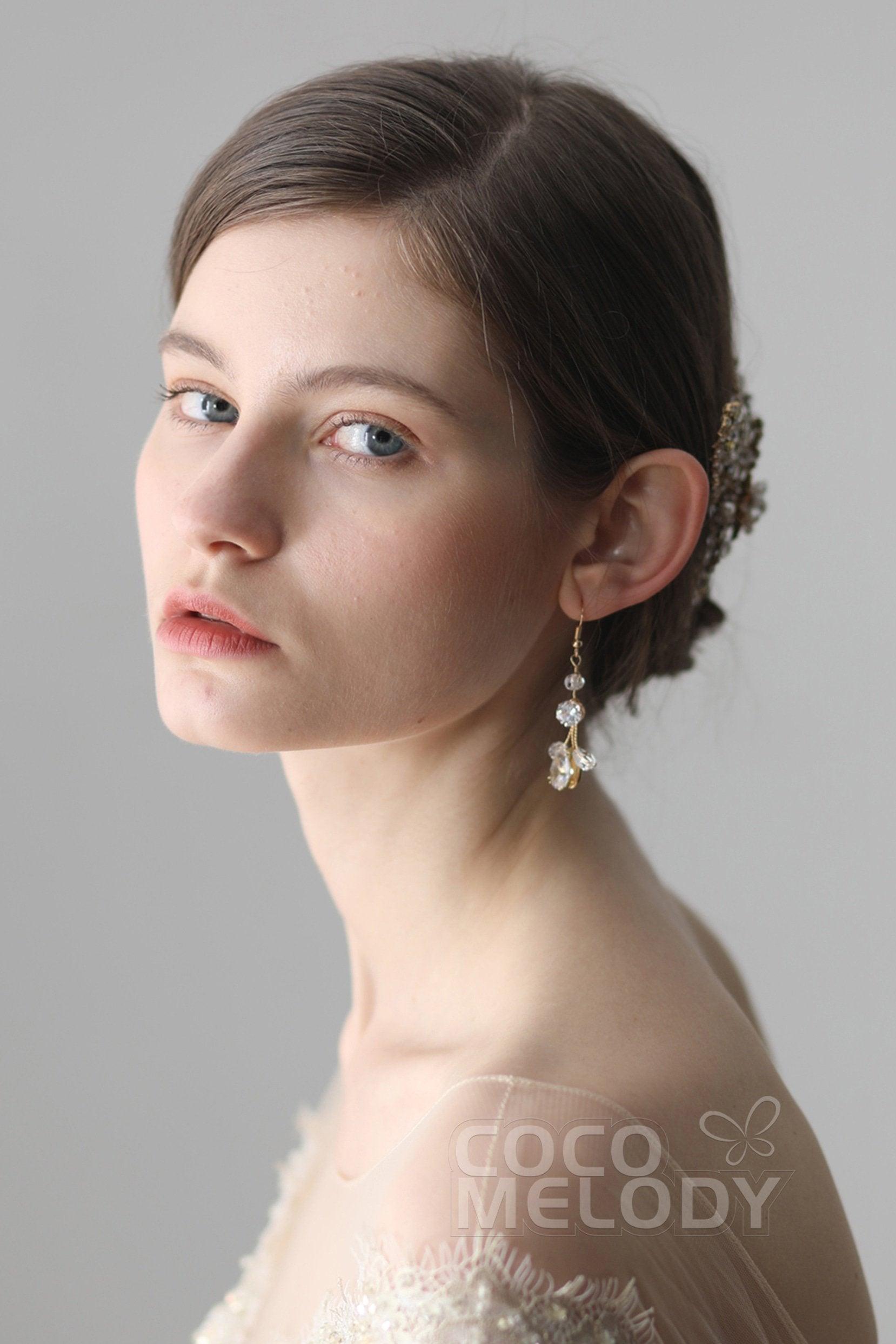 Alloy Wedding Earrings with Cubic Zirconia Crystal CE0047 - COCOMELODY