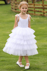 Ball Gown Tea Length Tulle Lace Flower Girl Dress CF0266 - COCOMELODY