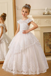 Ball Gown Floor Length Tulle Lace Flower Girl Dress CF0267 - COCOMELODY