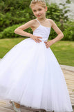 A-Line Floor Length Satin Tulle Flower Girl Dress CF0274 - COCOMELODY