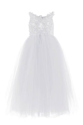 A-Line Floor Length Tulle Lace Flower Girl Dress CF0291 - COCOMELODY