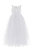 A-Line Floor Length Tulle Lace Flower Girl Dress CF0291 - COCOMELODY