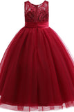 A-Line Floor Length Tulle Lace Flower Girl Dress CF0298 - COCOMELODY