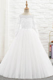 A-Line Floor Length Tulle Lace Flower Girl Dress CF0303 - COCOMELODY