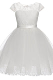 A-Line Knee Length Tulle Lace Flower Girl Dress CF0307 - COCOMELODY