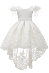 A-Line High-Low Tulle Lace Flower Girl Dress CF0313 - COCOMELODY