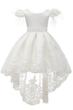 A-Line High-Low Tulle Lace Flower Girl Dress CF0313 - COCOMELODY