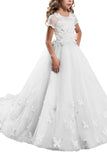 A-Line Floor Length Tulle Lace Flower Girl Dress CF0314 - COCOMELODY