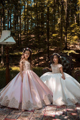 A-Line Floor Length Tulle Lace Flower Girl Dress CF0317 - COCOMELODY